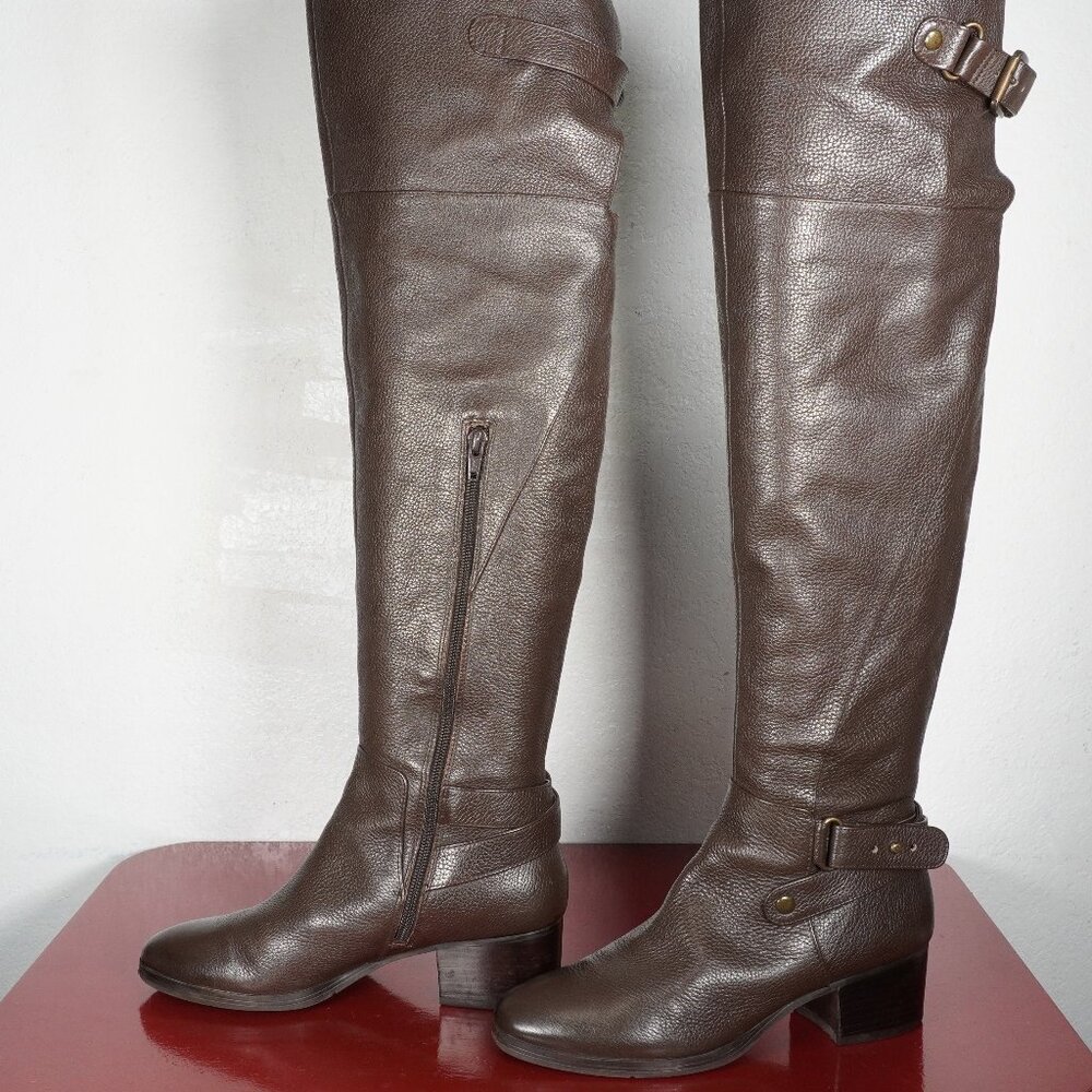 Women's Nine West Brown Leather Over the Knee OTK High Long Fashion Boots 6.5